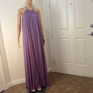 David’s Bridal Dress Sz 14 Wisteria Iris Violet Boat High Neck Tent Sheer Lined